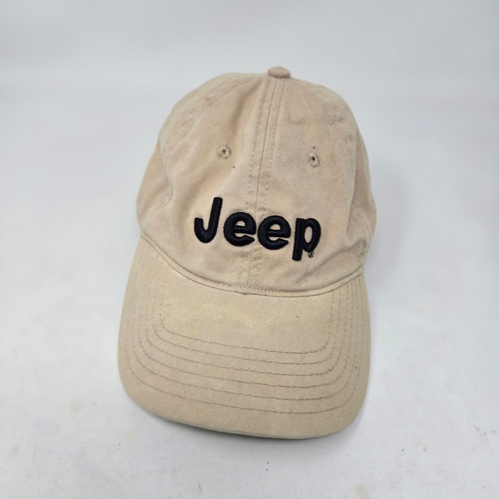 Jeep Hat Khaki Tan Embroidered Logo Adjustable Dad Cap Cotton Twill Baseball Hat